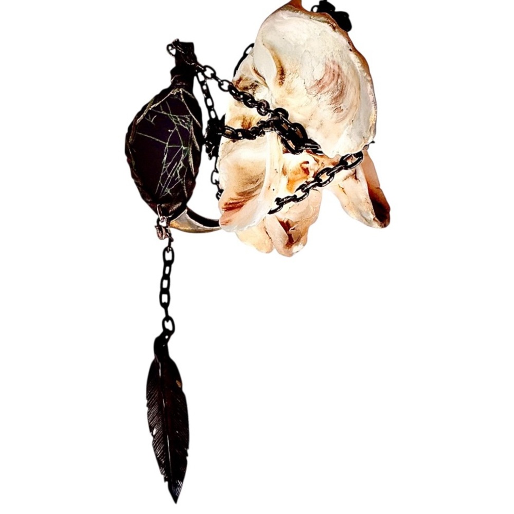 Leather Wrapped Black Stone Long Necklace Long Pendant Drop Native Boho Style - Picture 2 of 9